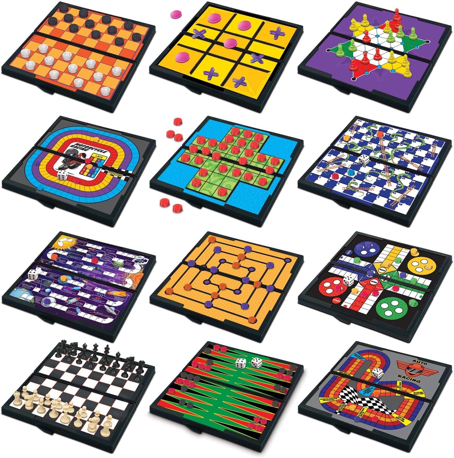 Gamie Magnetic Board Game Set Includes 12 Retro Fun Games - 5" Compact Design - Individually Boxed - Teaches Strategy & Focus - Great for Road Trip/ Travel/ Camping - Best Gift for Kids Ages 6+