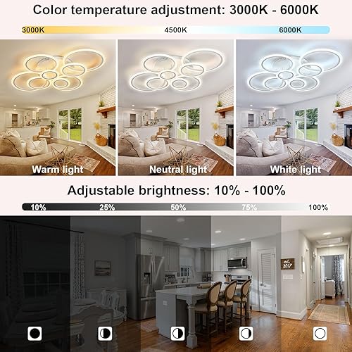 Miniatura 2 de Lámpara de techo LED moderna de 41 pulgadas con control remoto regulable de 8 anillas, lámpara de techo blanca empotrada para sala de estar,