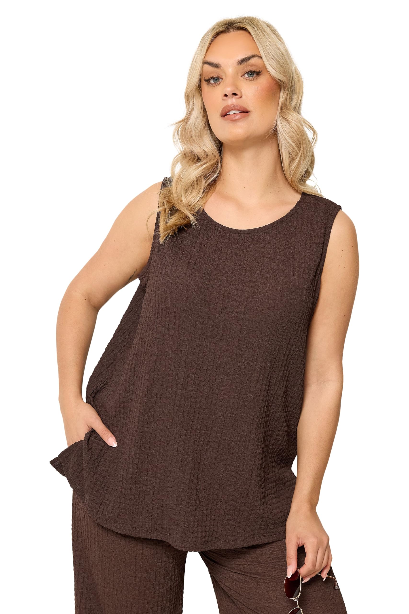 Yours Curve Brown Bubble Texture Vest Top - Women's - Plus Size Curve