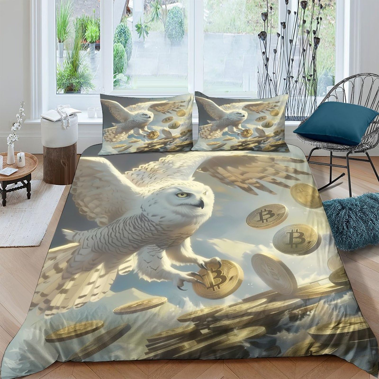 Ctjqhvkz Style-7 3D Printed White Owl Fitted Sheet Microfiber Soft Gold Feather Bed Sheet For Bedroom Guest Room Dorm Mattress Cover Decor Single（135X200cm）