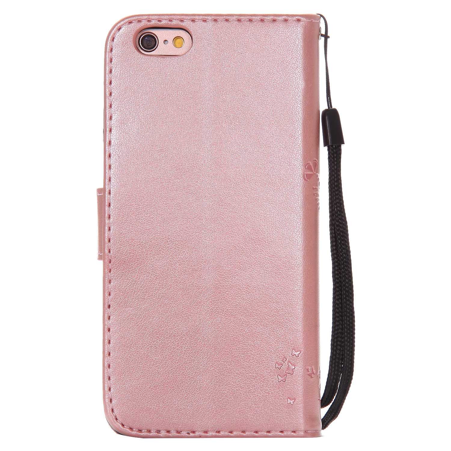 Cover Portafoglio IPhone 6/6s Pelle PU | Gatto E Albero Rosa Oro