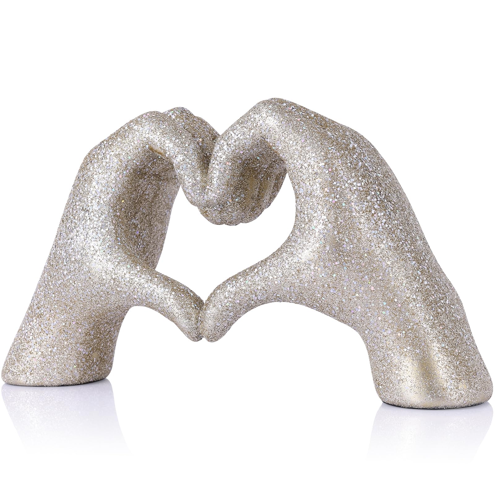 WUBIANJIE Shiny Heart Hands Sculpture Boho Living Room Decor, Aesthetic Shelf Decoration, Ideal for Coffee Table, Shelves, Home, Bedroom, Birthday, Wedding Table Decor, and Symbol of Love