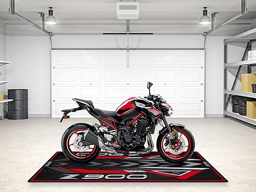 Miniatura 3 de wibeart Tapete de estacionamiento para modelos de motocicleta Kawasaki serie Z900, tapete antideslizante para garaje y sala de exposición (rojo