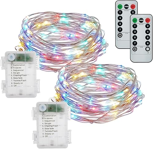 Miniatura 5 de buways Paquete de 2 luces LED de 24.6 pies con control remoto, 8 modos de luces de alambre de cobre con control remoto, luces de luciérnaga con