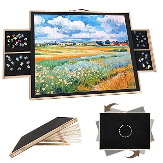 Rotating Puzzle Board 1500 Pieces - Adjustable Puzzle Table with Drawers & Dust Cover, 27x35 Inch Portable Wooden Jigsaw Board, Ergonomic Tilt for Adults, Gift for Mom Kids - Amazon product rated Grade A