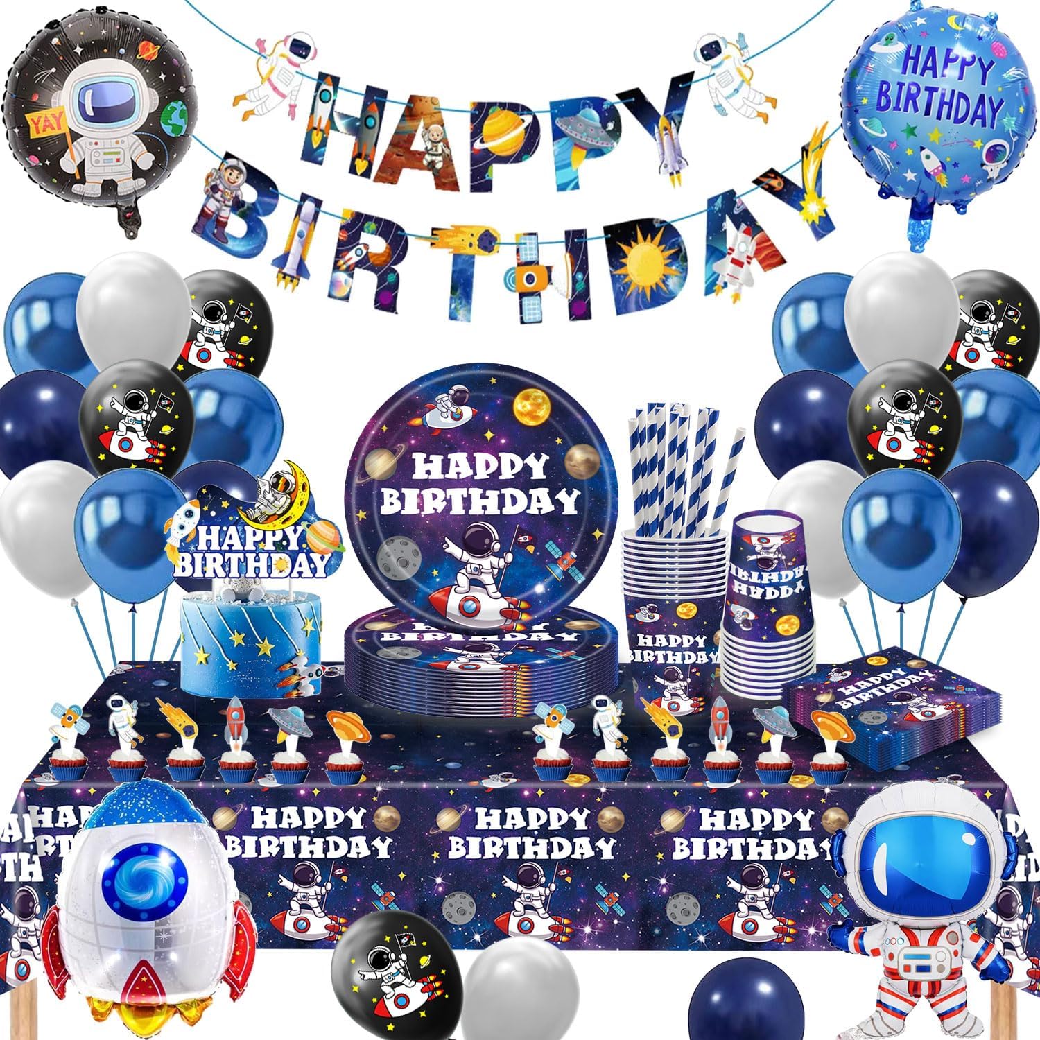 Space Party Tableware Set, Space Birthday Decoration, 16 Guests
