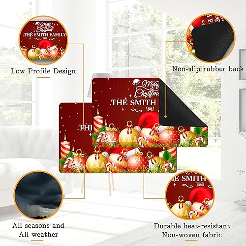Miniatura 5 de Differ More Tapetes de Navidad personalizados para puerta delantera, tapete de Navidad personalizado para exteriores con texto, tapetes de puerta de