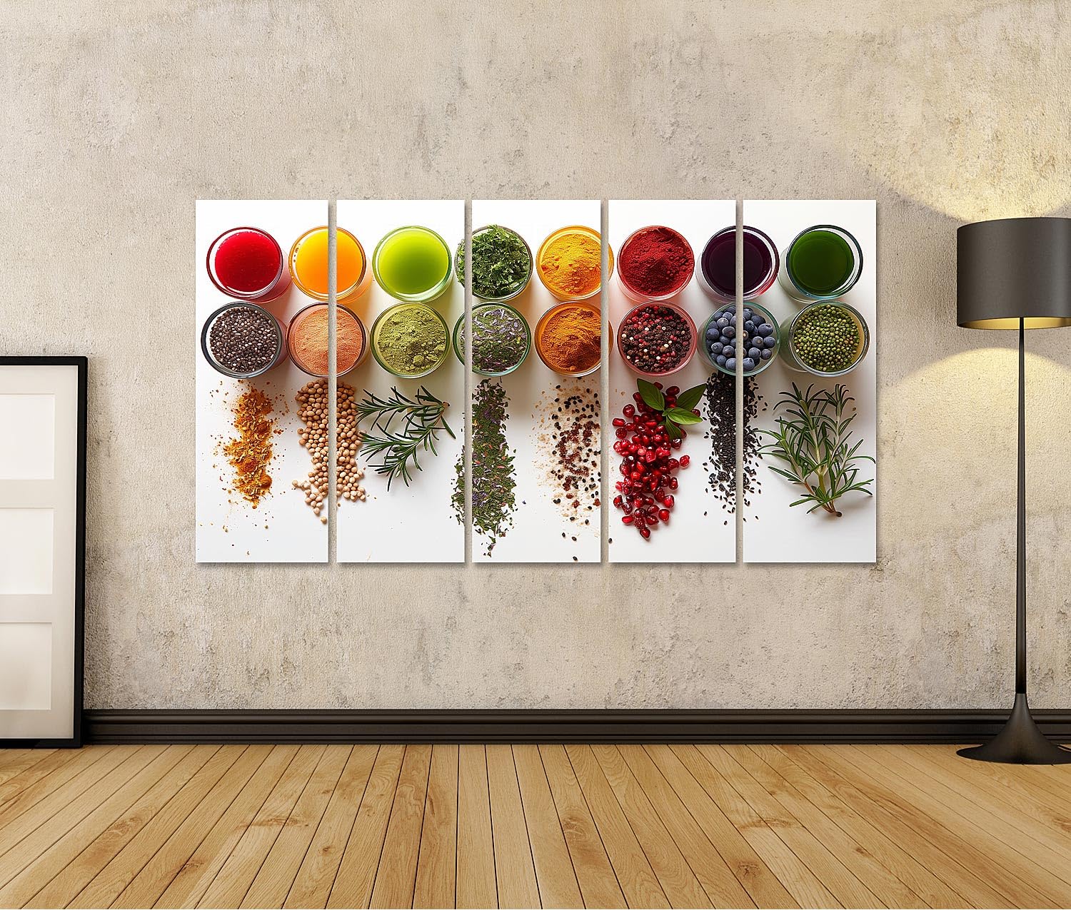 islandburner Quadro su tela Raccolta colorata di spezie ed erbe per cucina chef hobby negozio di gastronomia immagini murali poster
