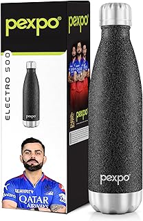 PEXPO Electro Hot & Cold ISI Certified | Stainless Steel Water Bottle - 500ml Black | 2 Years Warranty | Office Bottle | Workout | Travelling | Home | Limited RCB Edition Price in India