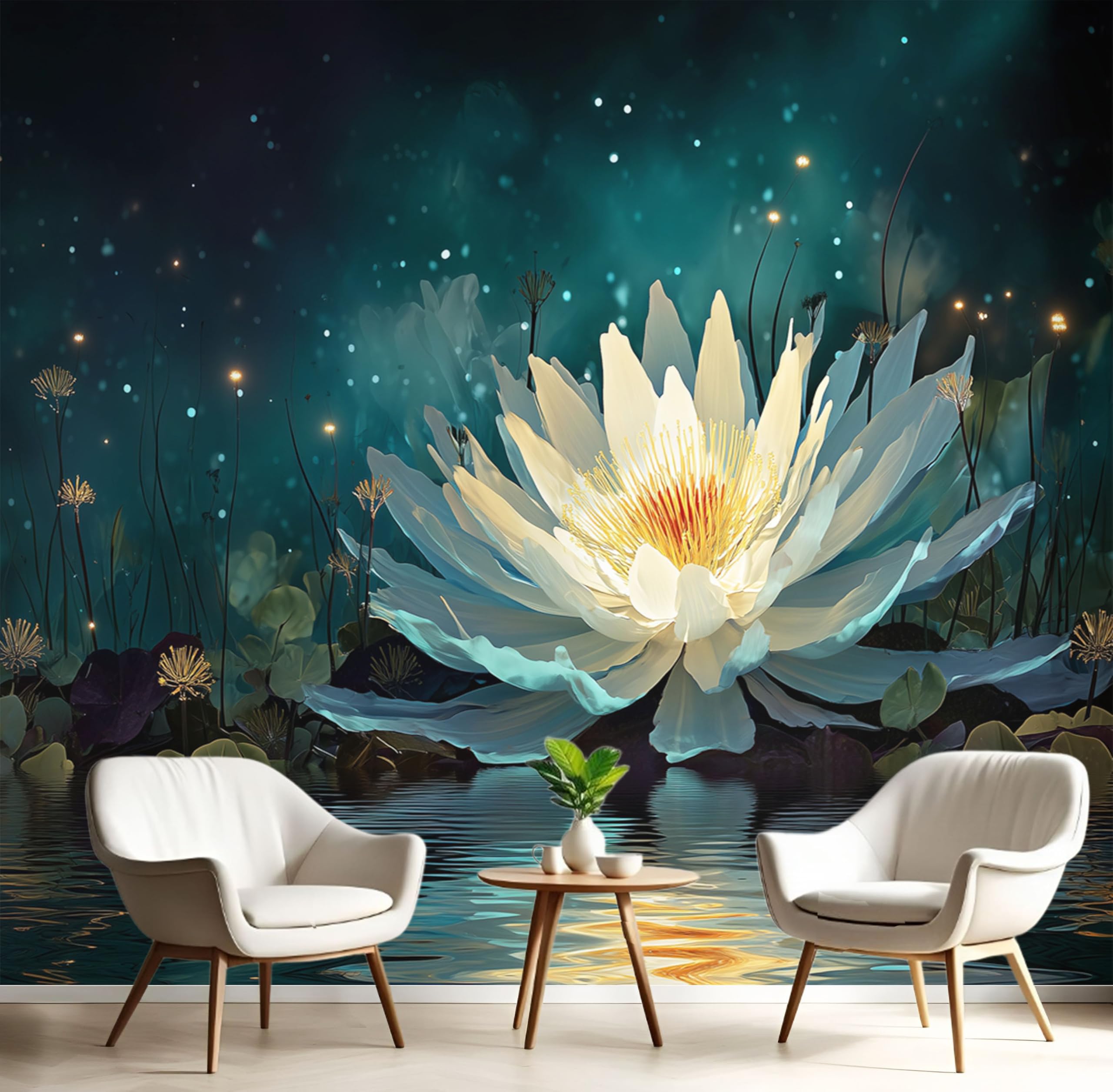 Papier peint panoramique 3d lac aux lotus pour une chambre parentale zen