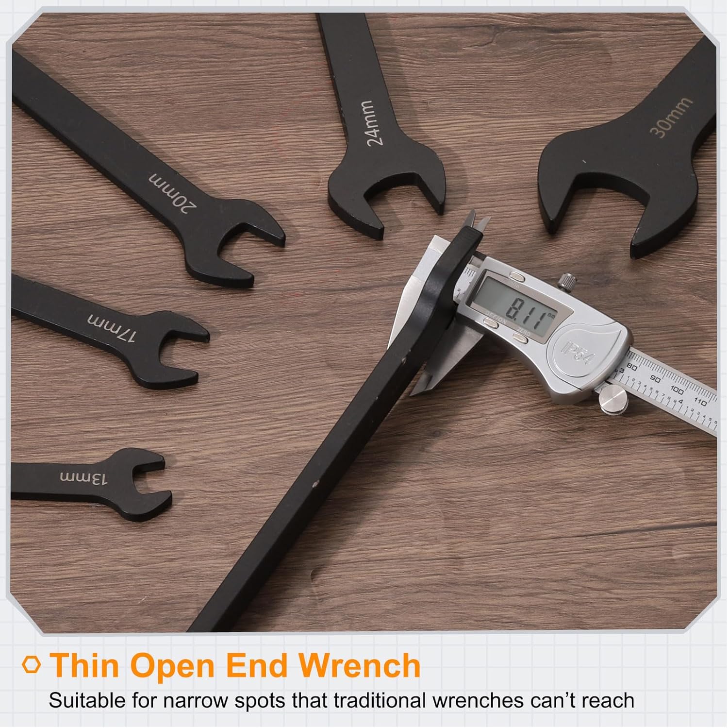 HARFINGTON Single Open End Wrench 40mm Metric 15 Degree Offset Angle U-Shaped Open Ended Spanner Small Flat Head Blackening Wrench with Straight Shank for Automotive Repair Furniture Assembly