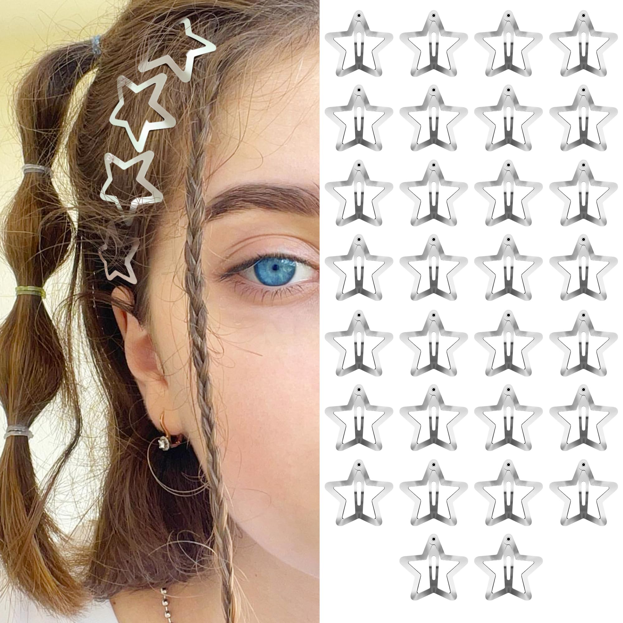 Y2K Star Hair Clips - 15 Pack, Non-Slip Barrettes -24