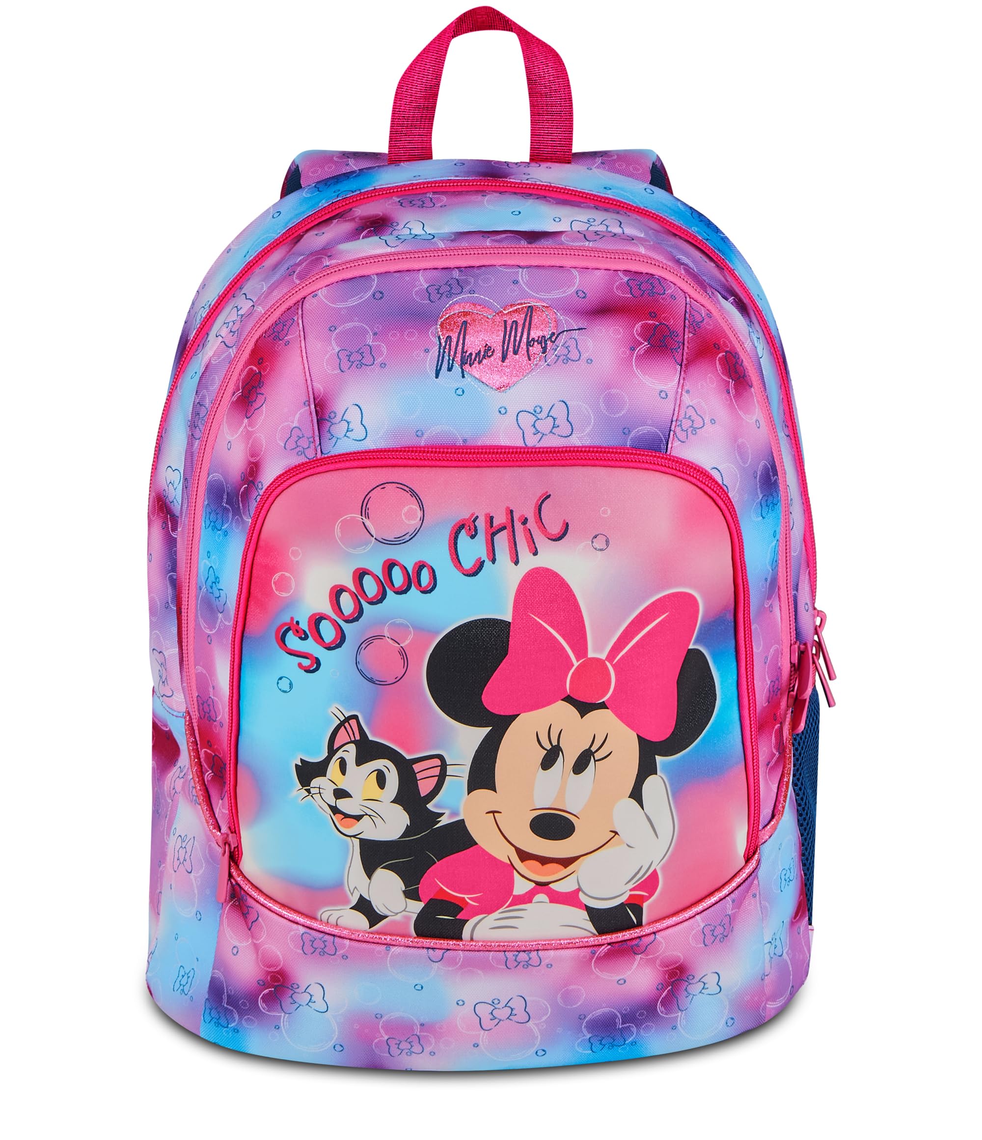 Seven Minnie Mouse Zaino Scuola Doppio Scomparto, Tasca Porta Borraccia, Tasca Porta PC, Spallacci imbottiti, Bambine e Ragazze, rosa/blu