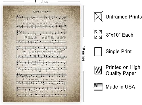 Miniatura 2 de Poster Master Póster vintage con texto en inglés Because He Lives, impresión de partituras de música retro, arte de himnario, regalo para hombres,