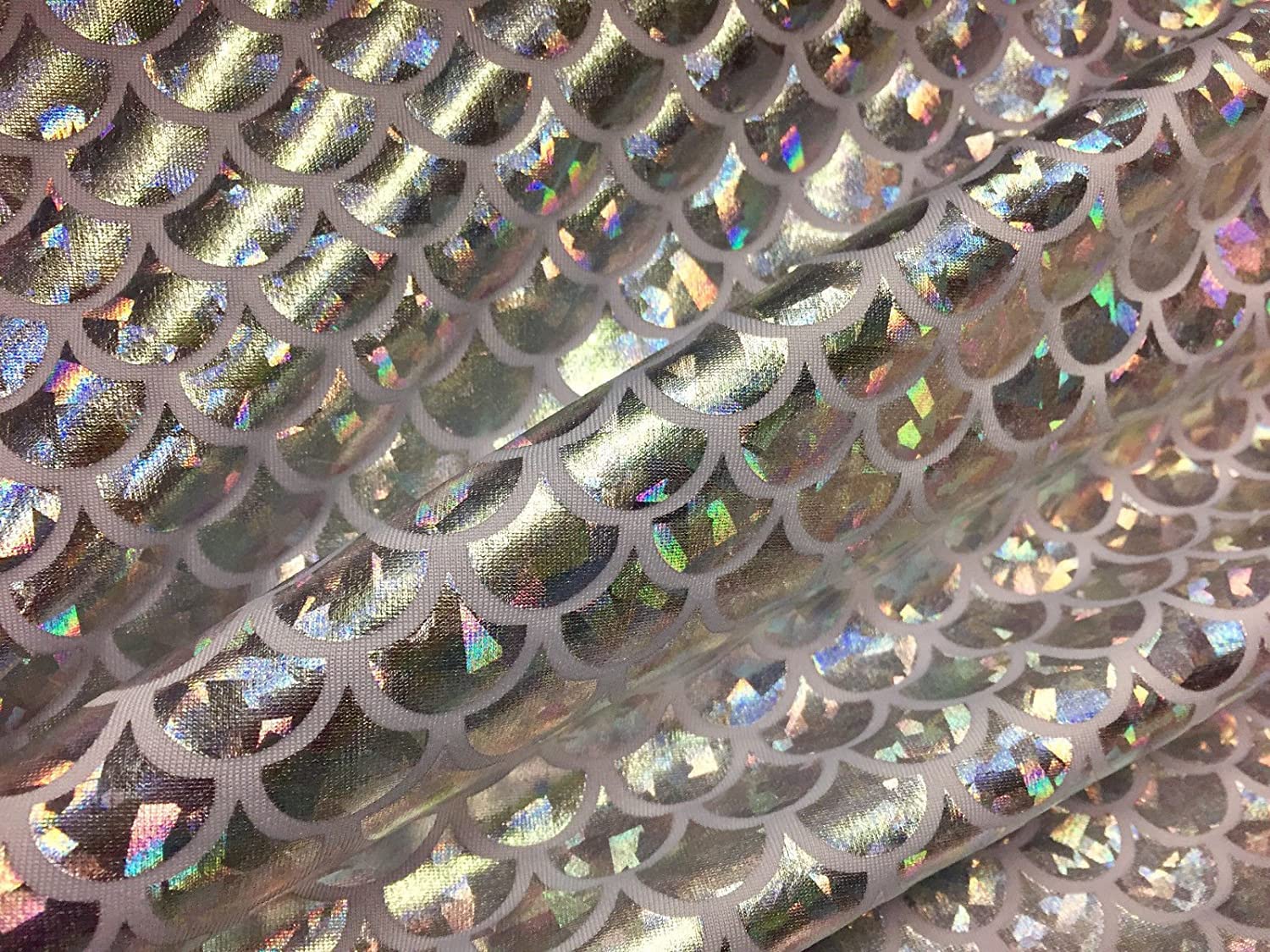 LushFabric Mermaid Scale Print Fabric Fish Tale Scales Foil, 2 Way Stretch Material Lycra Spandex, Bikini, Costume, Dress - Image 2