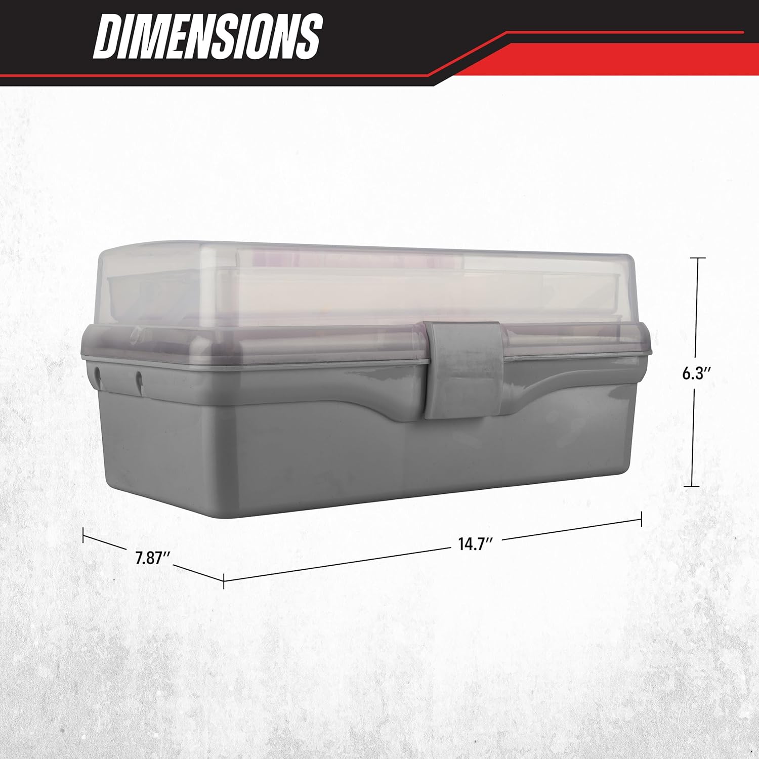 Stalwart - 14” Plastic Tackle Box Organizer - 3-Layer Portable Sewing Box, Art Caddy, Craft Storage, First Aid Medicine Utility Toolbox or Hair Accessories Organizer with Latch and Handle (Gray)