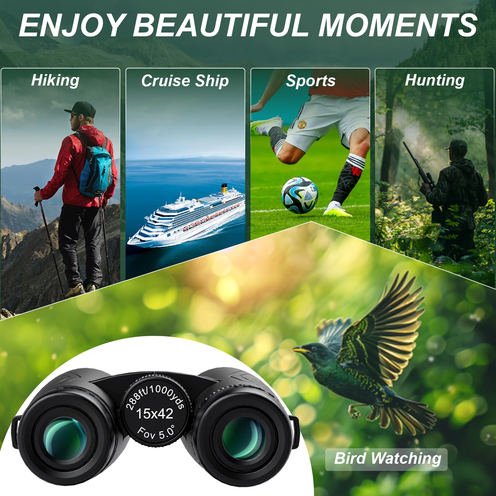 15x42 Fernglas Erwachsene für Safari - Occer Klein Fernglas mit großer Sicht - Großes Okular HD Ferngläser für Jagd Vogelbeobachtung Reisen Wildtiere Wandern