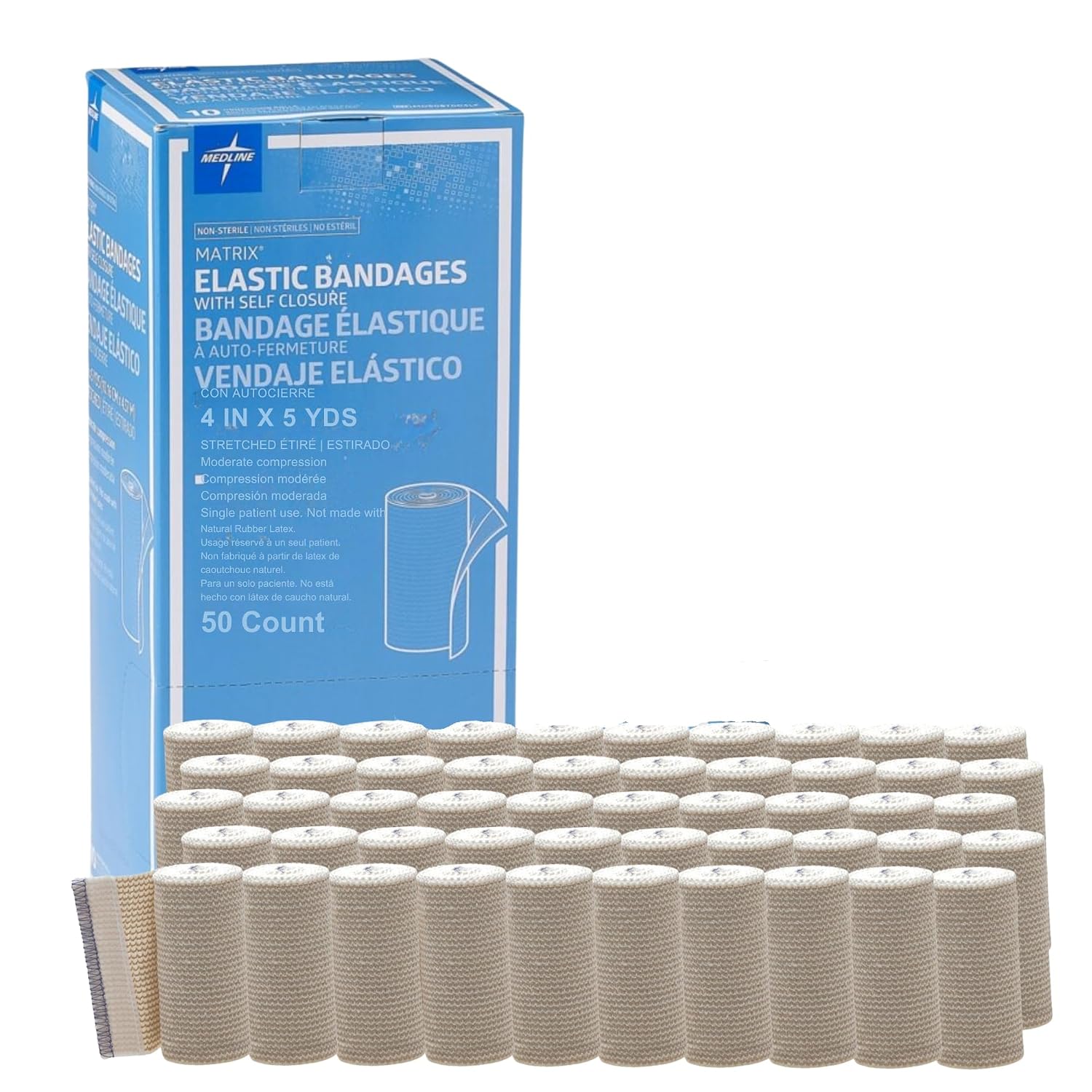 Medline Matrix Elastic Bandages, Non Sterile, 6" x 5 yard, White/Beige (Pack of 50)