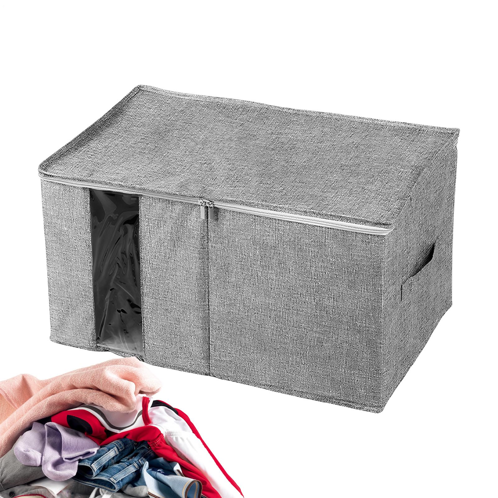Genérico Organizador Ropa Contenedor Tela Plegable Con Ventana Transparente | Armario de Tela de Gran Capacidad con Tapa y Cremallera Para Dormitorio Zapatos Manta Edredón