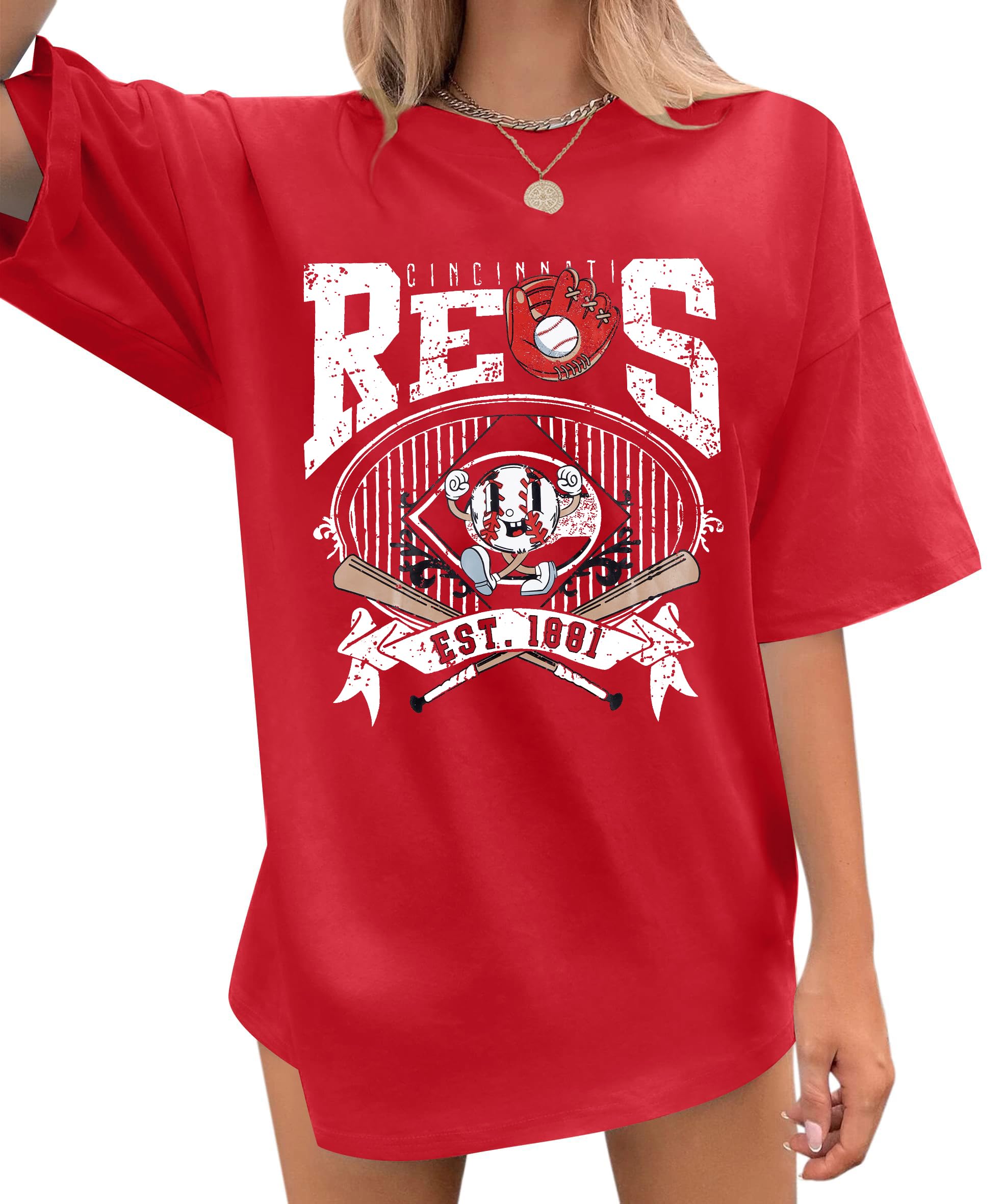 Baseball Shirt Women Game Day: Oversized Baseball Mom T-Shirt Baseball Season Short Sleeve Tops