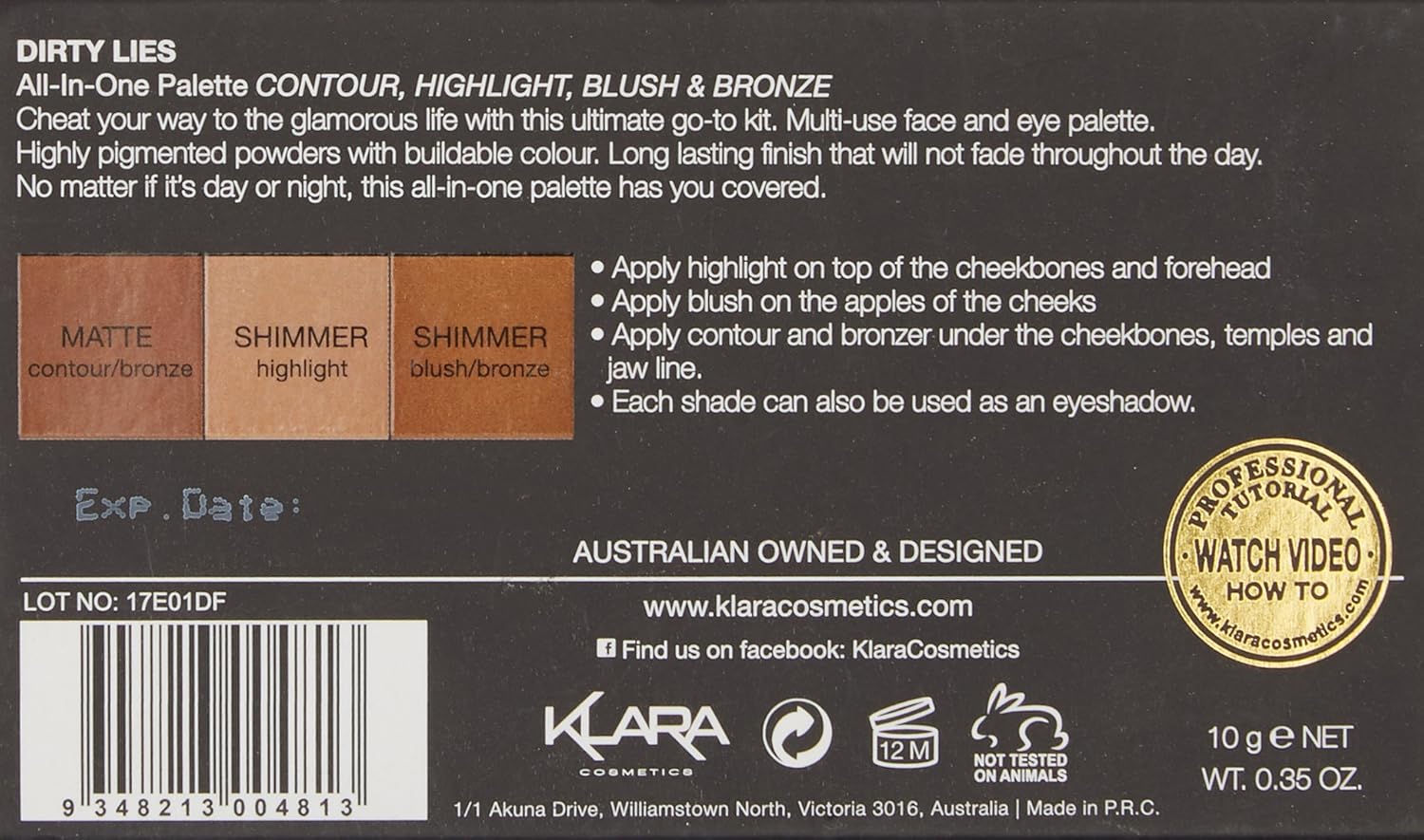 Klara Cosmetics Contour Bronze Blush and Highlight Palette - Makeup Palette with Matte and Shimmer - Face Makeup Palette - Dirty Lies - 0.35 oz - Image 3