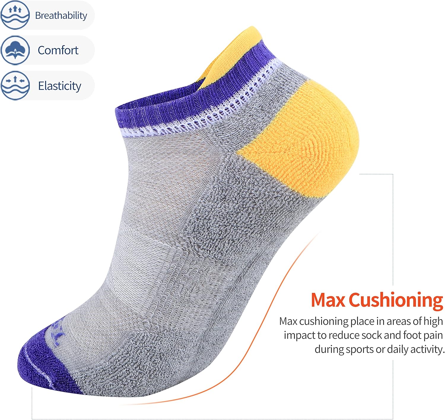 JOYNÉE Men's Athletic Ankle Socks Low Cut Cushion Sport Workout Running Tab Socks 6 Pack - Image 3