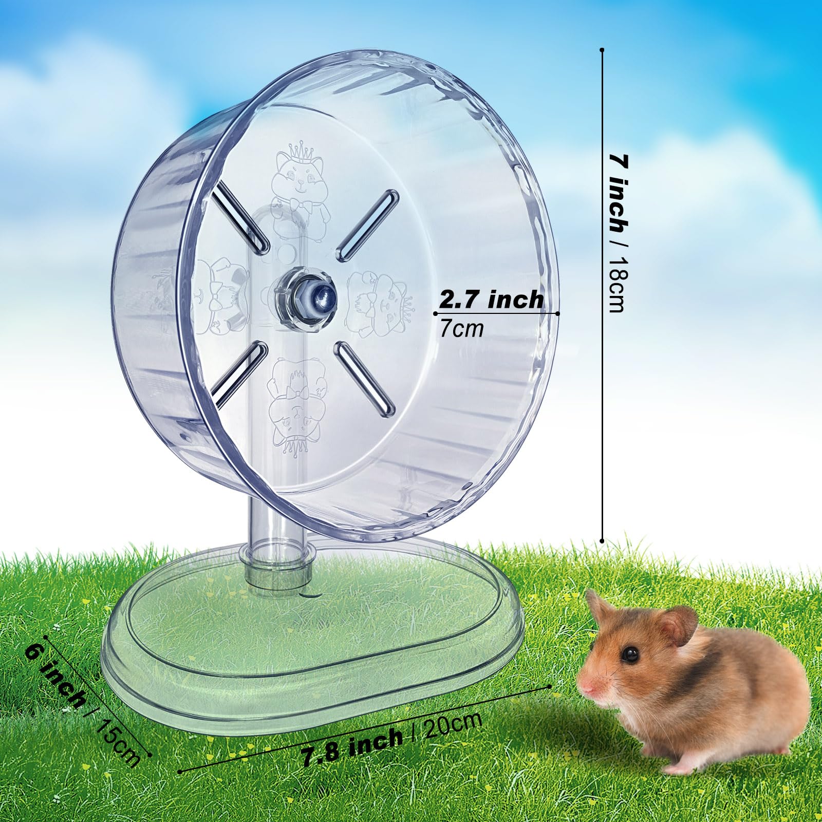 Roue d'exercice silencieuse pour hamster, roues silencieuses pour hamsters, gerbilles, souris, petits animaux (transparent, 17,8 cm)