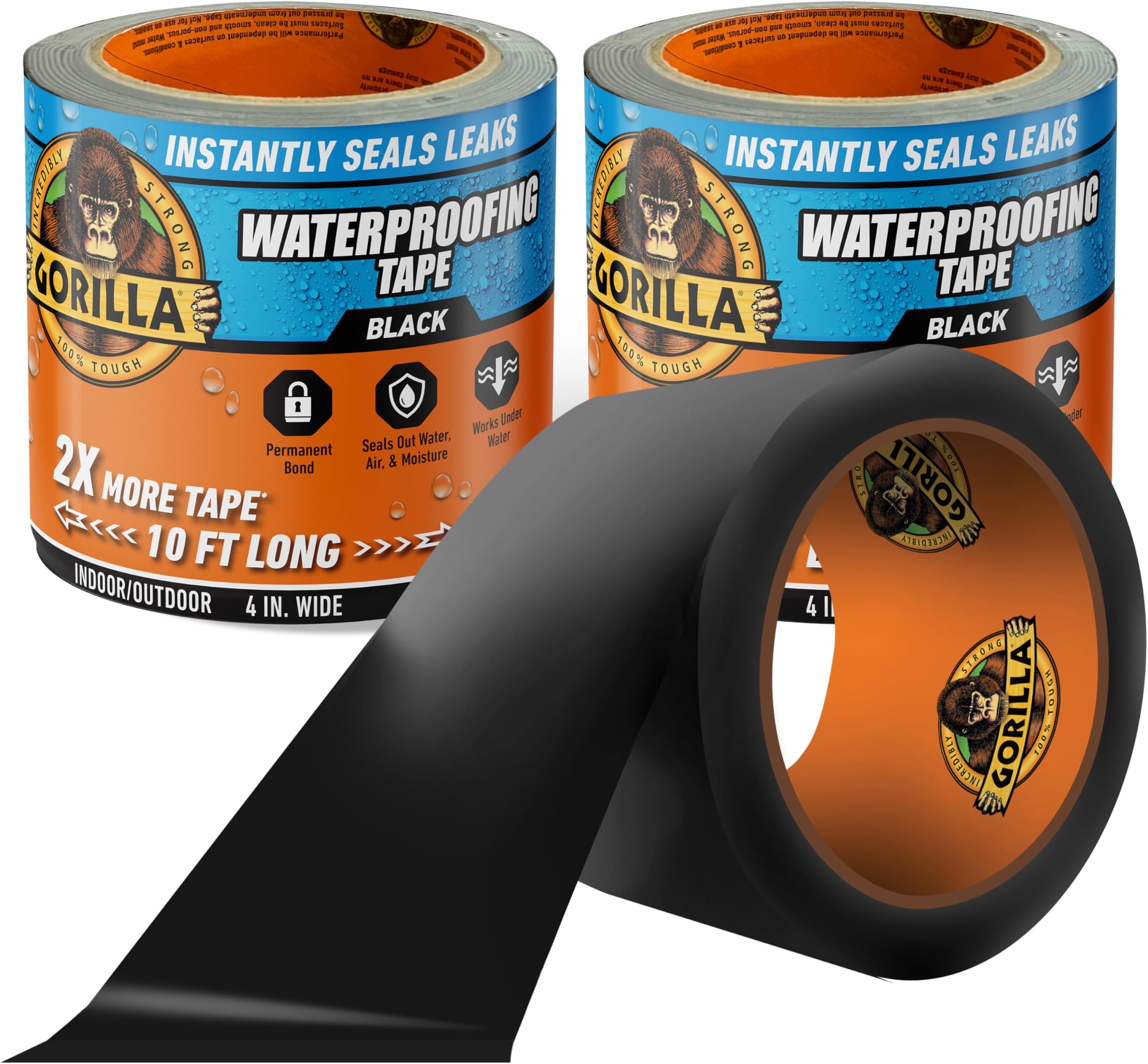 Waterproof Patch & Seal Tape 4" X 10' Black, Pack Of 2