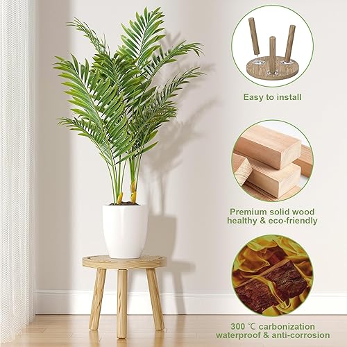 Miniatura 4 de Paquete de 3 soportes para plantas de madera para interiores, soporte individual para macetas de 6-12 pulgadas, taburete de plantas de estilo
