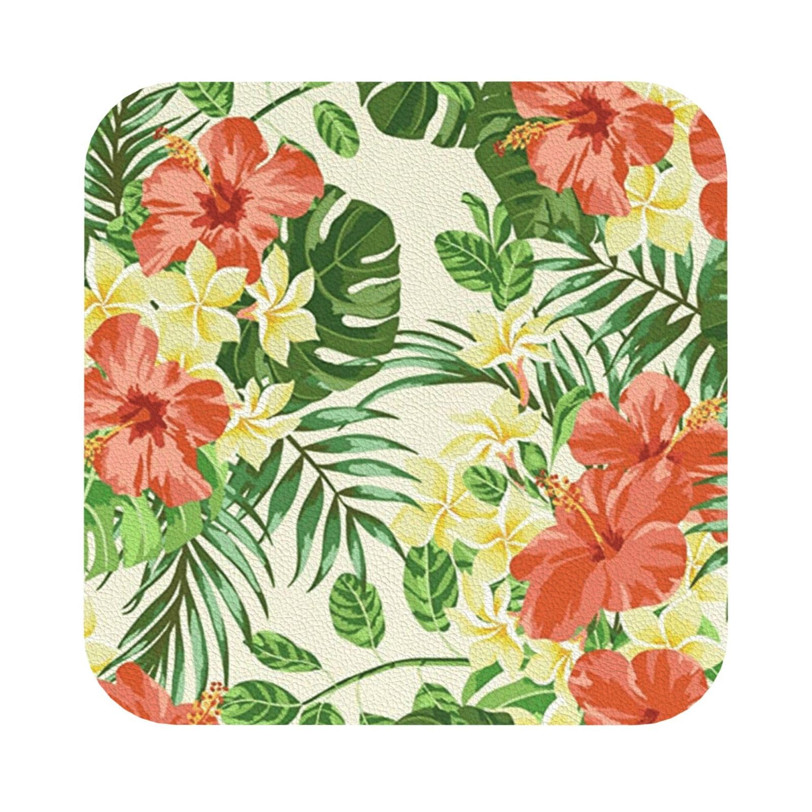 hojas tropicales y flores PU Leather Coasters Set of 6 Square Drink Coasters
