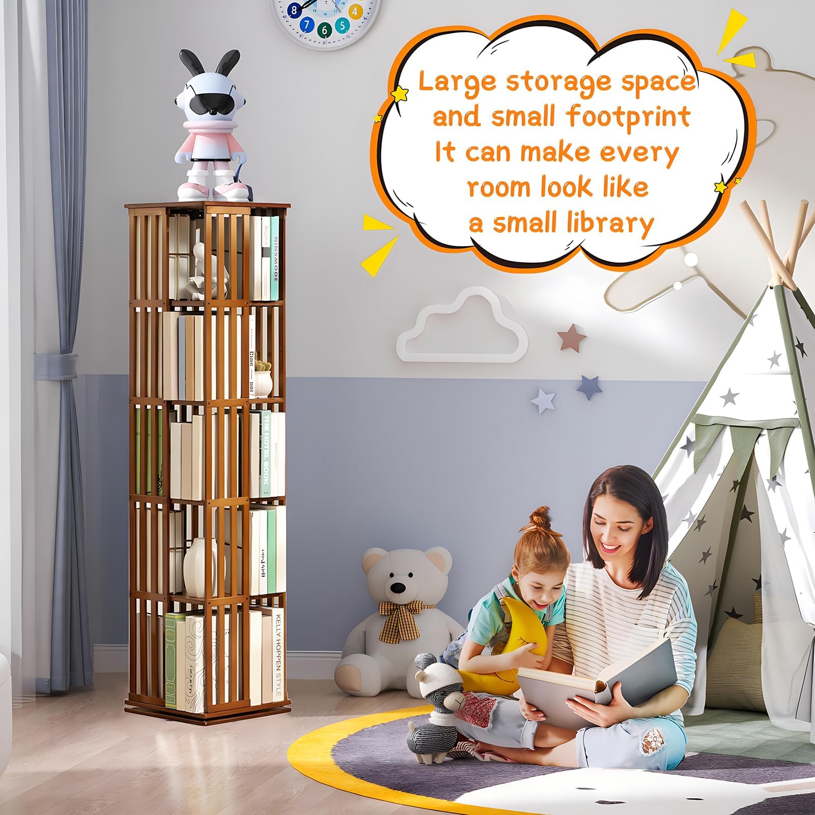 Libreria in Legno a 5 Livelli, 360 ° Scaffali Girevoli di Stoccaggio，Mobile Libreria Verticale Angolare, Porta Libri per Sala Camera Studio Soggiorno, Ufficio, Espositore (5 Livelli)