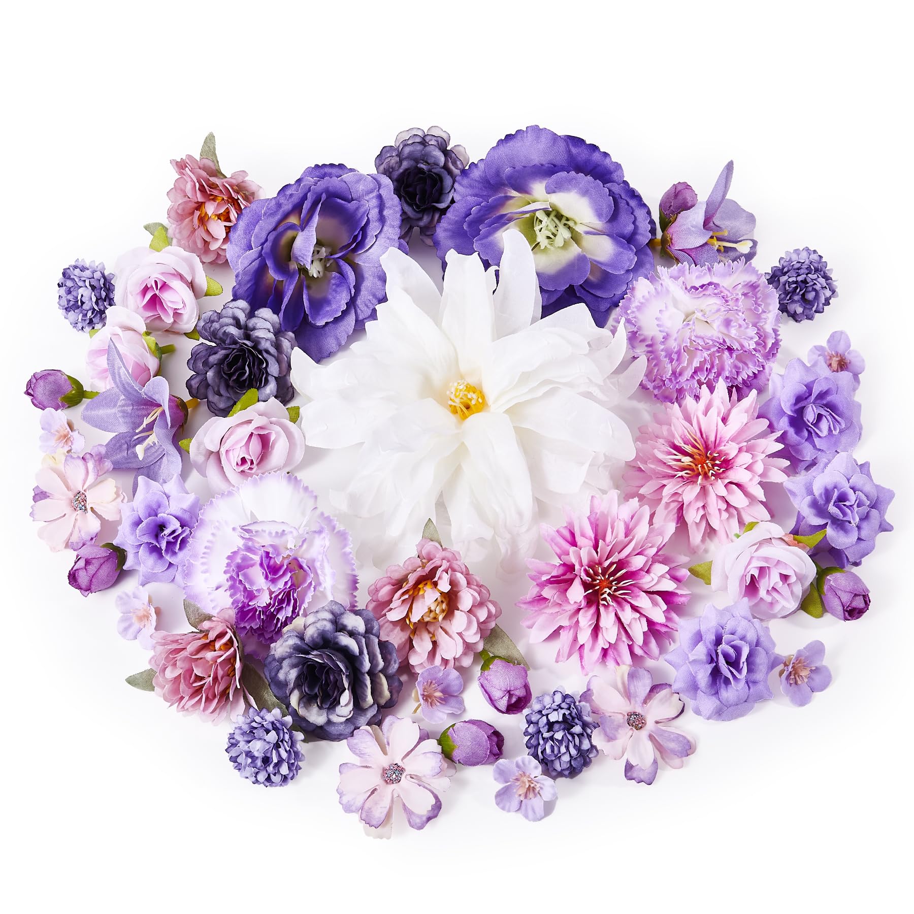 AIGOCITY 42 PCS Artificial Flower Heads Mini Craft Fake Flowers Decoration Silk Purple Flower Heads Bulk Mix for DIY Wedding Party Hair Accessory Home Decor Scrapbooking