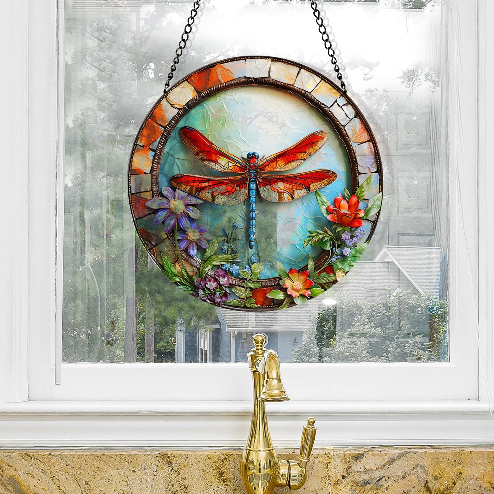 Attrape-soleil Fantaisie En Verre Fait à La Main Motif Libellule
