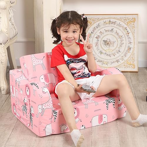 Miniatura 4 de Sofá infantil rosa, sofá plegable 2 en 1, sofá convertible a cama para niñas y niños