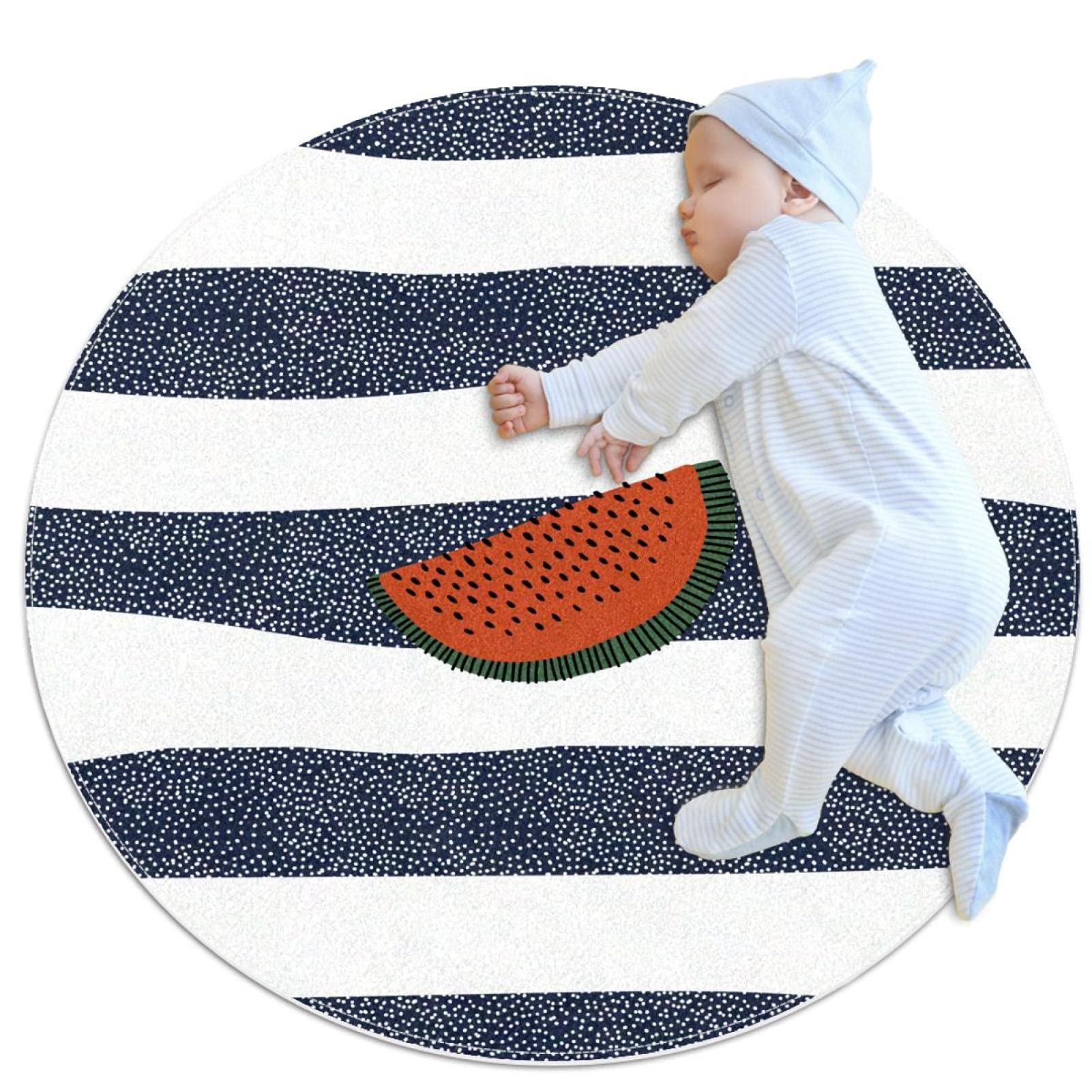 Tapis de bain pastèque antidérapant bleu et blanc et tapis de chambre rond