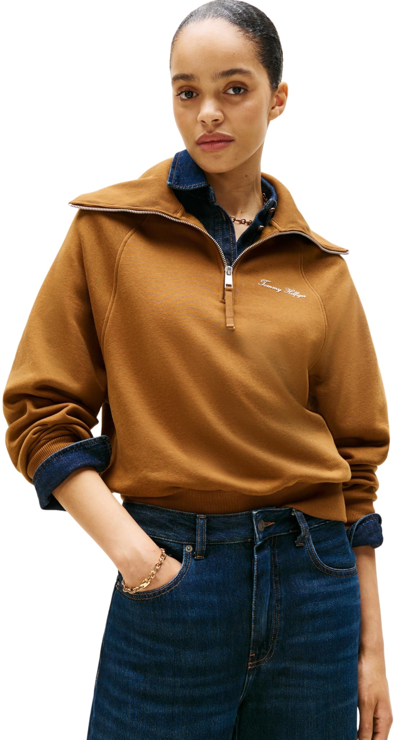 Tommy Hilfiger Sudadera con Cremallera Mujer Classic Script Fleece Media Cremallera