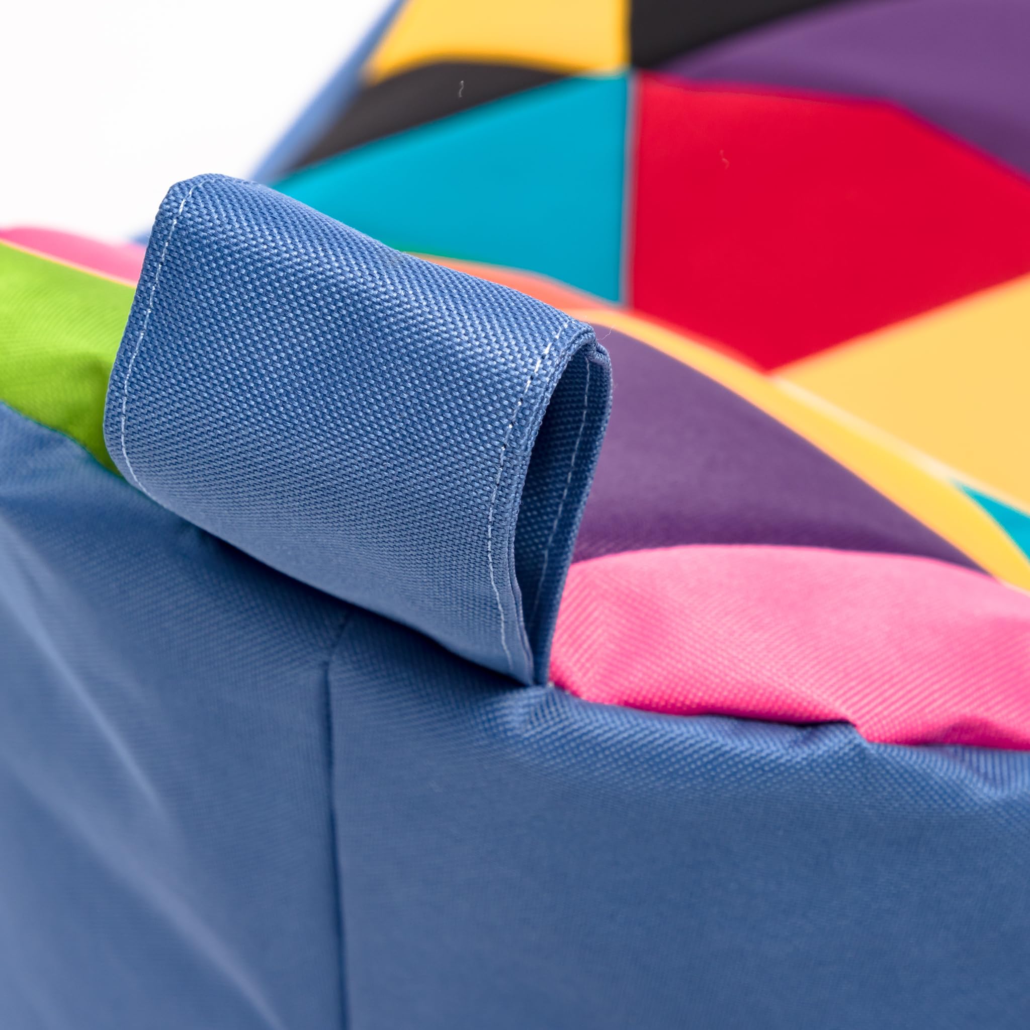 Ecopuf - Pouf Keiko Patchwork Poltrona da Esterno Impermeabile - Pouf Imbottito in Palline di Polistirolo - Relax Soggiorno - M - 100x80x85 cm, Miscela/Blu