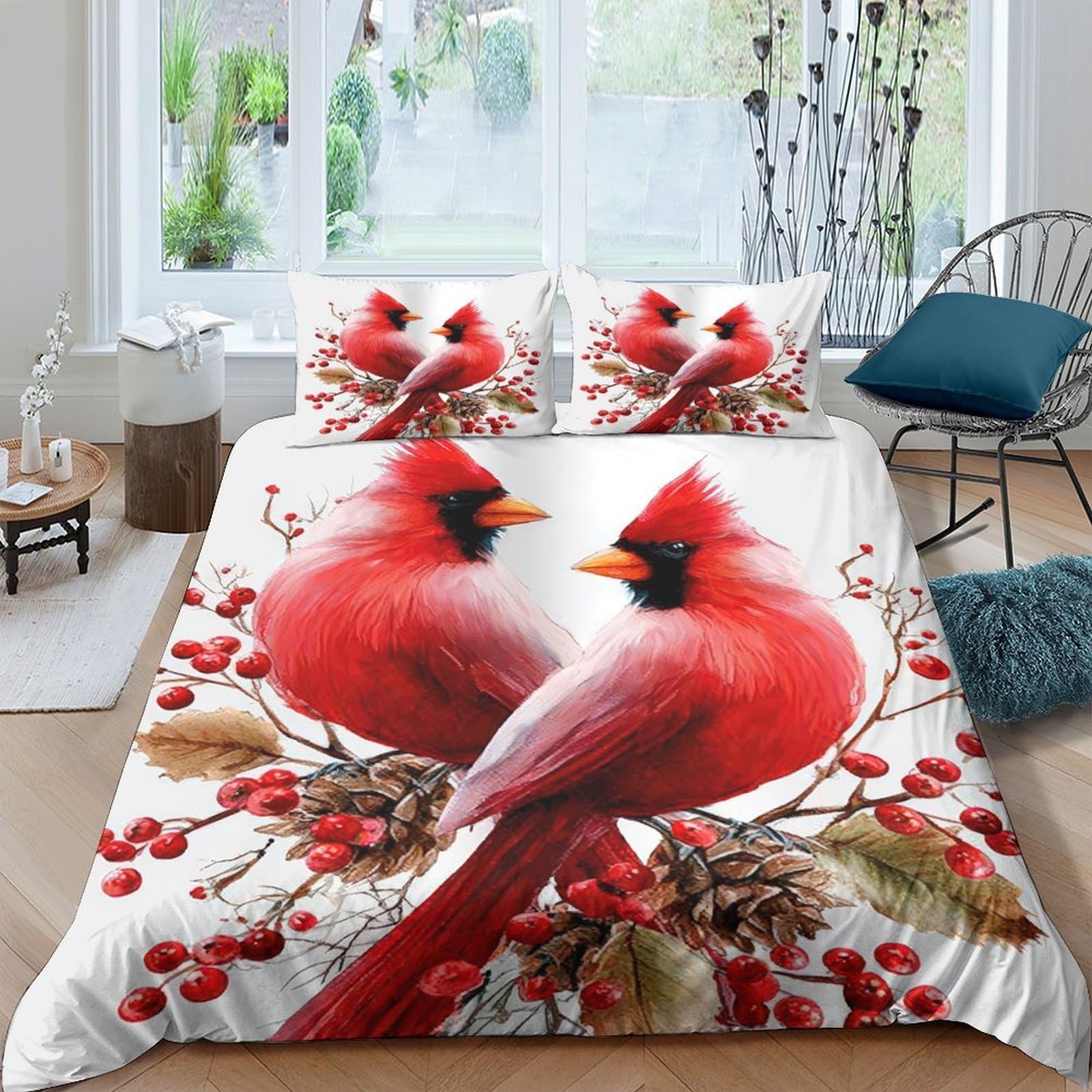 Ctjqhvkz Style-3 3D Printed Red Cardinal Bird Fitted Sheet Microfiber Soft Breathable Pine Berry Bed Sheet For Bedroom Guest Room Decor Single（135X200cm）