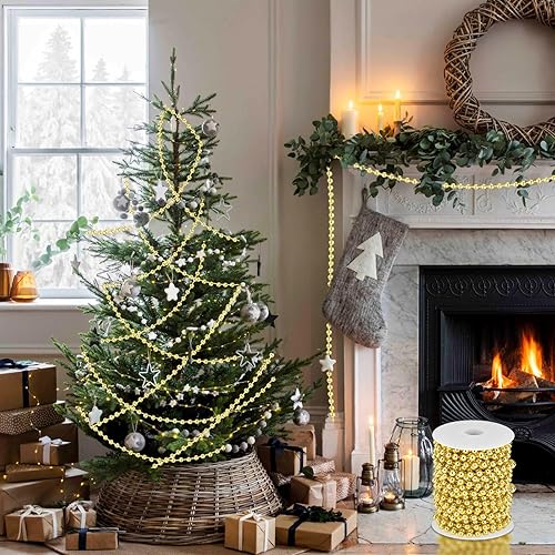 Miniatura 5 de Guirnalda de cuentas para árbol de Navidad de 33 pies, guirnalda de perlas artificiales, guirnalda de perlas de plástico, guirnaldas de cuentas para