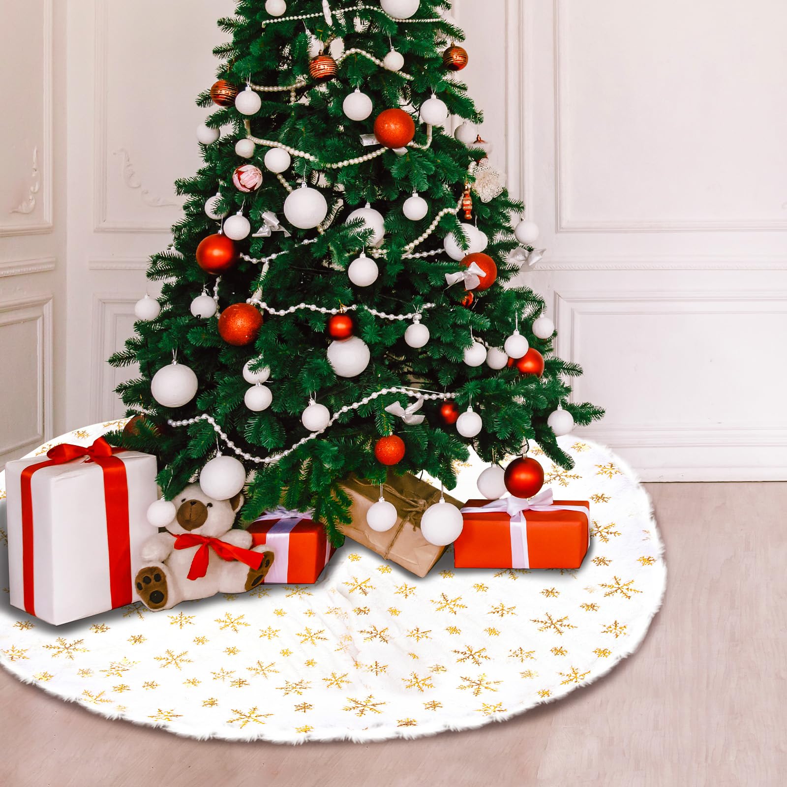 Panemy Copri Base Albero di Natale, Gonna Albero di Natale 90cm - Tappeto Grande Oro e Bianco - Copri Base per Albero (oro, 90 cm)