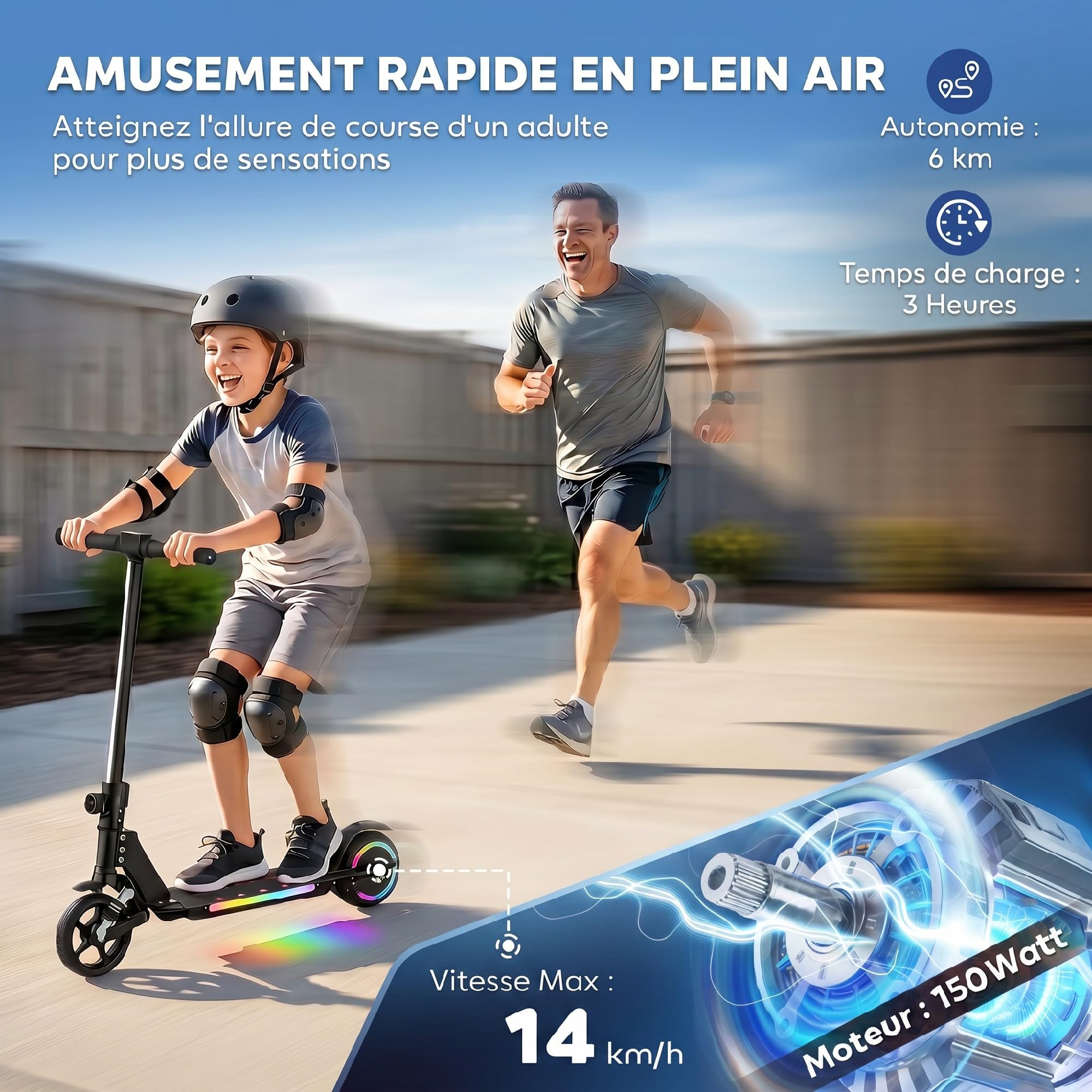 SPORTNOW Trottinette électrique pour Enfants 6-14 Ans Double Frein Noir | Scooter Électrique Pliable pour Enfants, Autonomie 6 km, Vitesse Maximale 14 km/h, Lumières LED Colorées, Aluminium