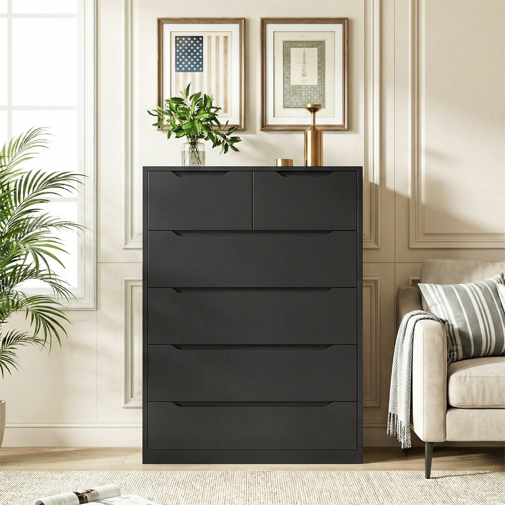 Amazon.com: Romorgniz Dresser for Bedrom with 6 Large Drawers, Tall Chest  of Drawers Modern Wooden Dresser for Living Room, Entryway, Hallway, Black,  43.2" H X 27.6" W X15.6 D : Home & Kitchen