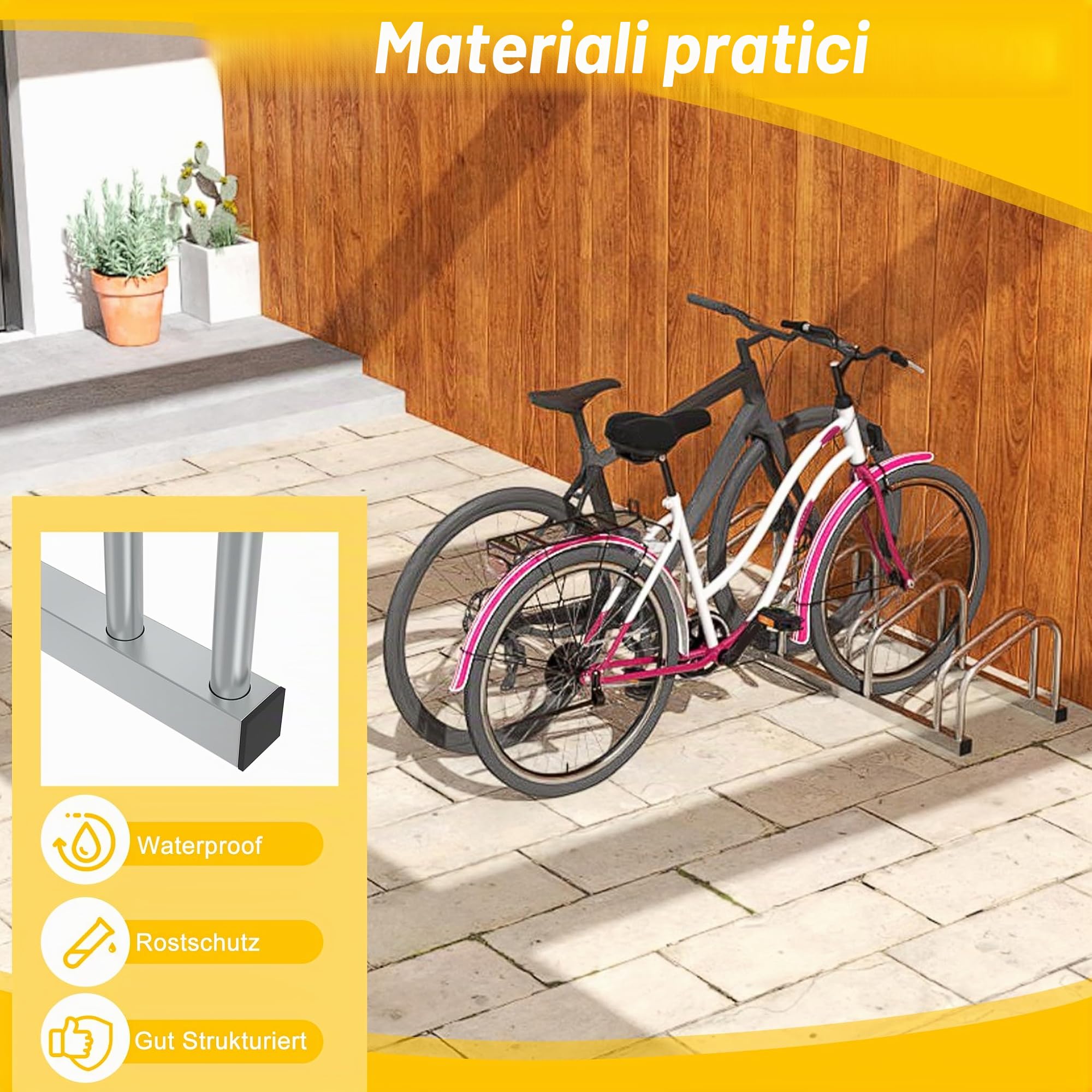 AUFUN Parcheggio bici per 6 Biciclette Anti-ruggine Portabiciclette Rastrelliera Supporto in metallo para Pavimento o Paretesalvaspazio, Risparmio di Spazio
