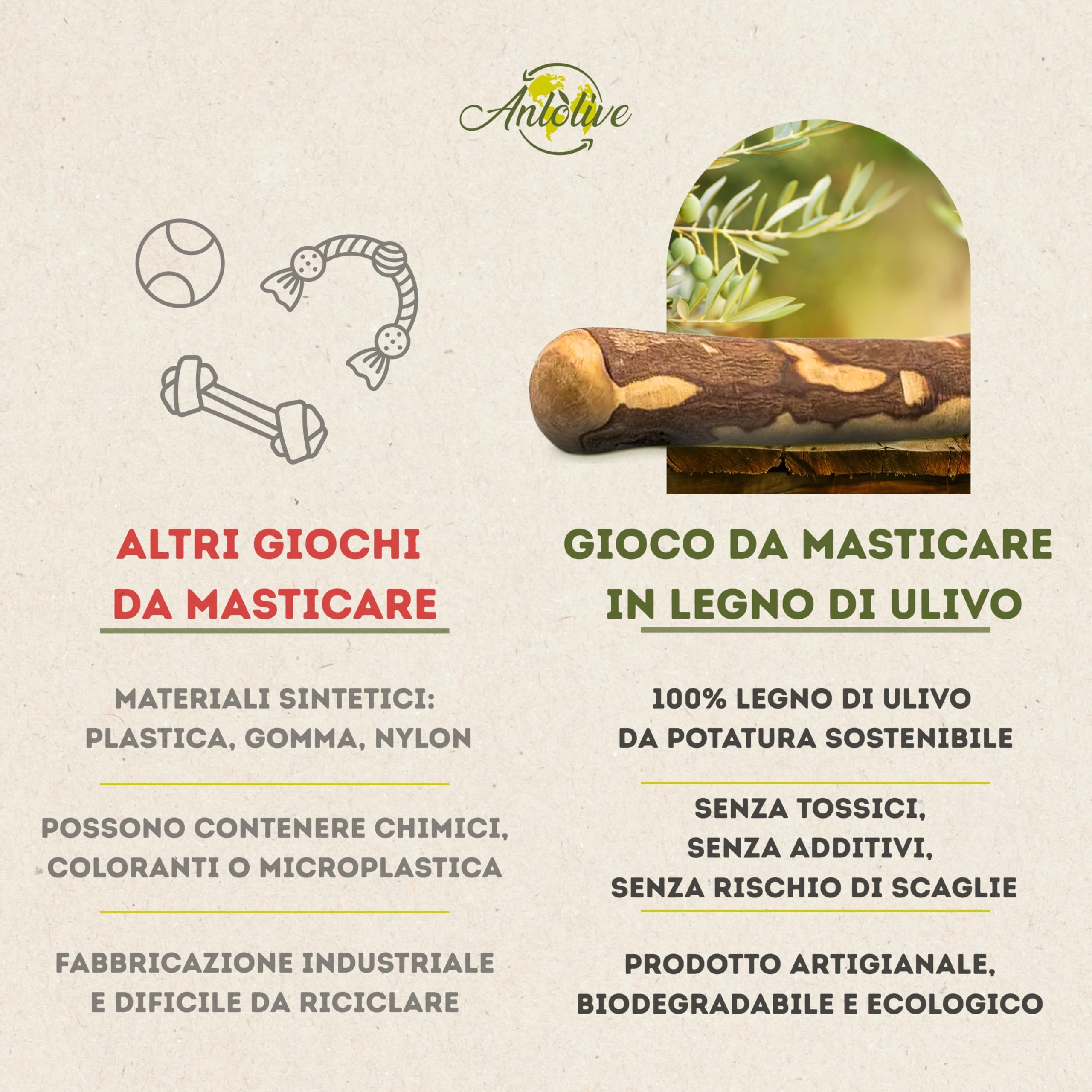 Legno Di Ulivo Per Cane - Gioco Masticativo Naturale Indistruttibile - Confezione Da 2 Pezzi - Foto 2