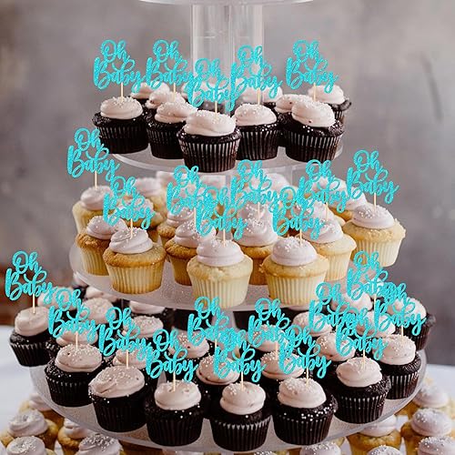 Miniatura 6 de 24 piezas Oh Baby Cupcake Toppers con purpurina para baby shower, para baby shower, niños y niñas, fiesta de cumpleaños, suministros de decoración