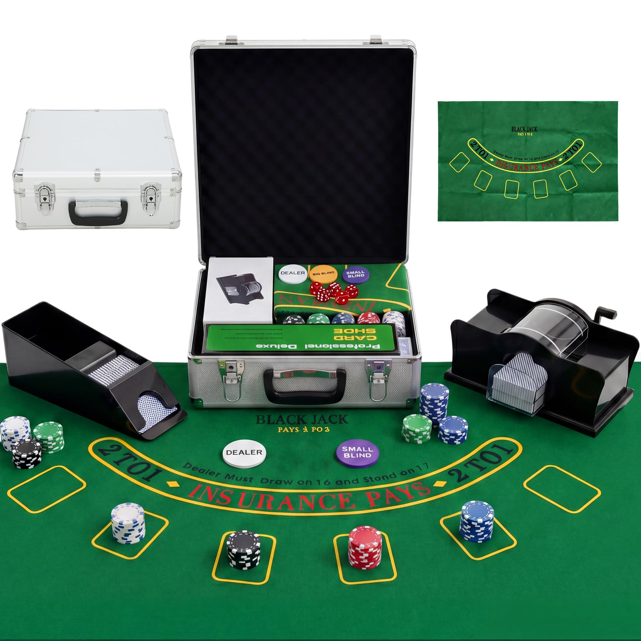 SPORTNOW - Maletín de Póker Completo de 500 Fichas, Carcasa de ABS, Tarjetas de Juego, Dados, Distribuidor, Alfombras, Llaves para Juegos de Blackjack y Texas Holdem