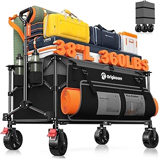 220L Collapsible Wagon Cart Foldable, 38" L Extra Large Heavy Duty Folding Beach Wagons with All-Terrain Wheels, Utility Carts for Camping, Sports, Shopping, Groceries - Grey&Black
