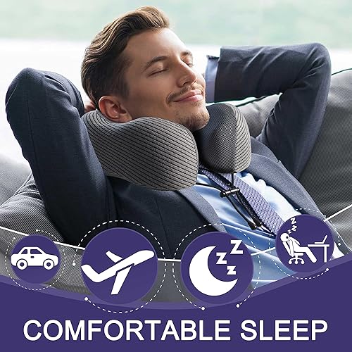 Miniatura 2 de napfun Almohada de viaje, 100% espuma viscoelástica pura, almohadas para el cuello para viajes, reposacabezas de avión, accesorios de avión de