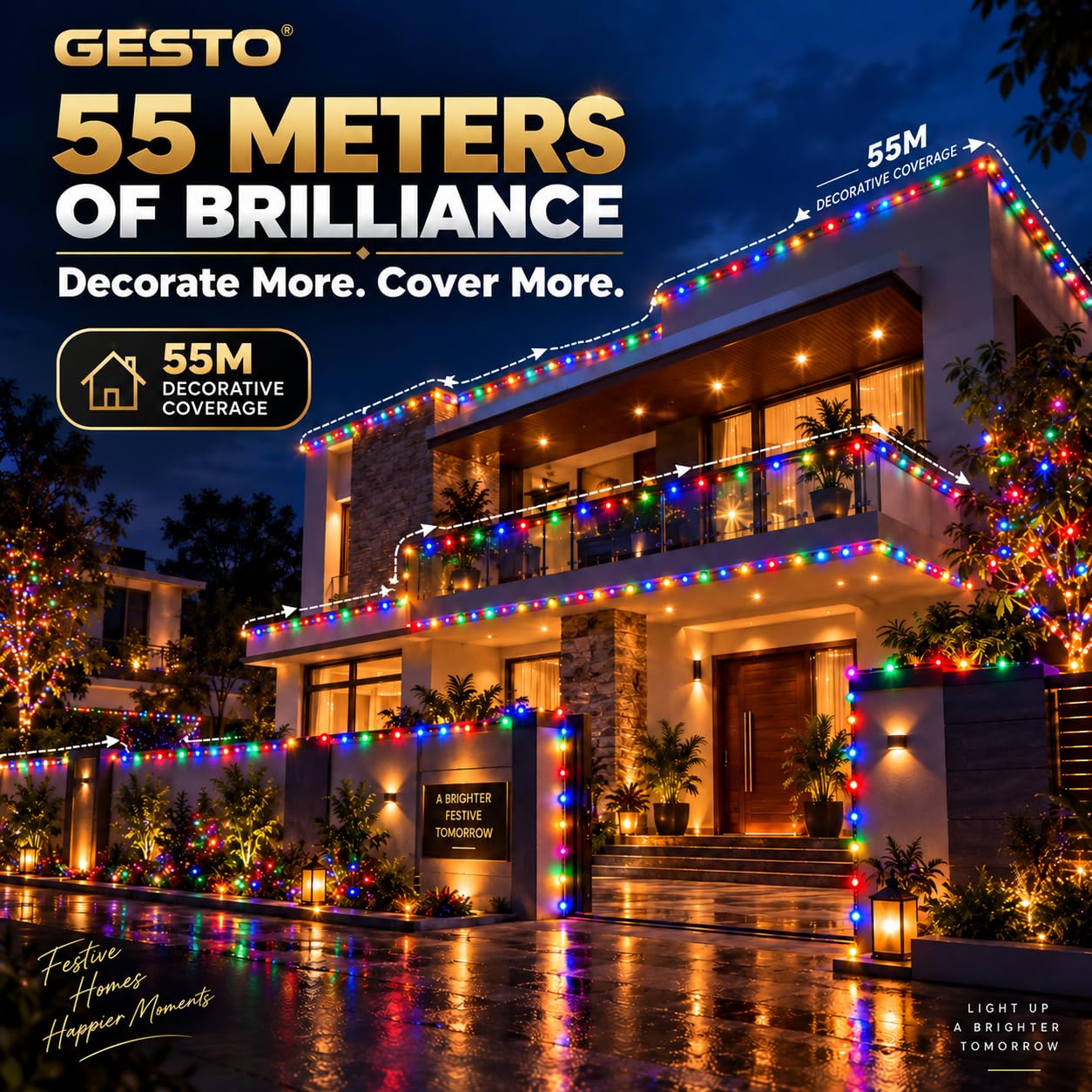 Gesto 55m LED String Lights - Multicolor & 8 Modes -7