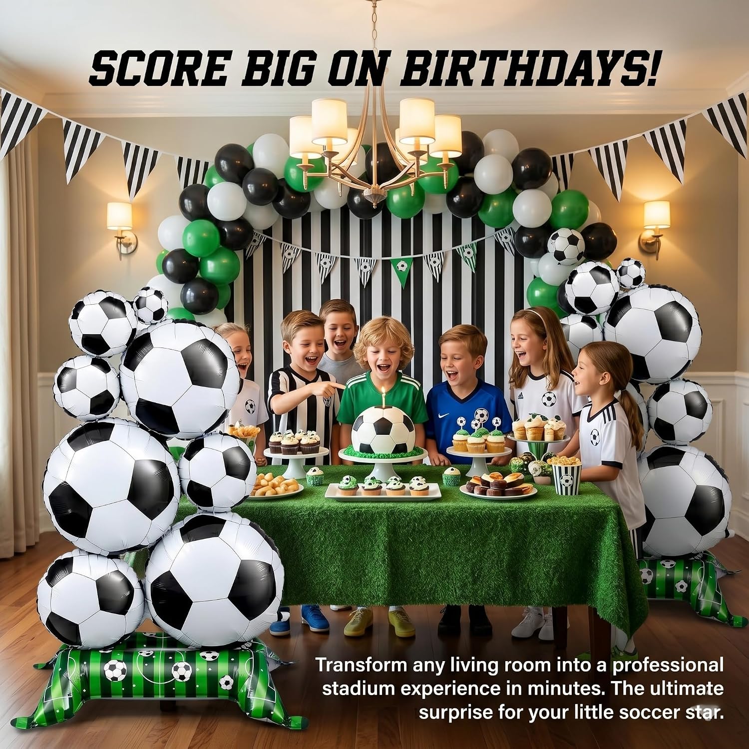 Soccer Ball Balloons 2 Pack, 43 Inch Giant Standing Reusable Foil 3D Decor with Manual Pump and Hook Loop Fasteners for Sports Theme Birthday Party Supplies image 3